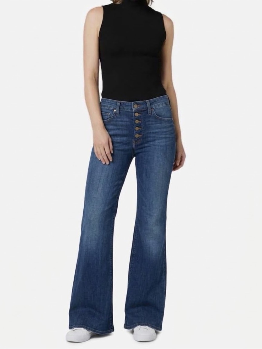 HUDSON Jodi High Waist Raw Hem Flare Jeans Sz 29 Exposed Button Fly Dark Wash